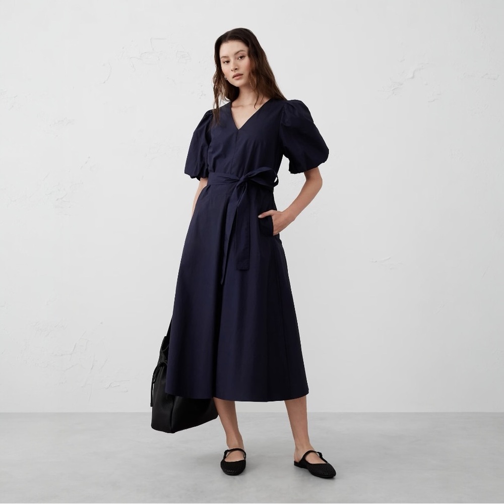 NWT Banana Republic Puff Sleeve Poplin Midi Dress‎